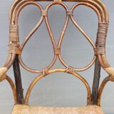 Fauteuil enfant 1890 châtaigner, rotin et velours damassé