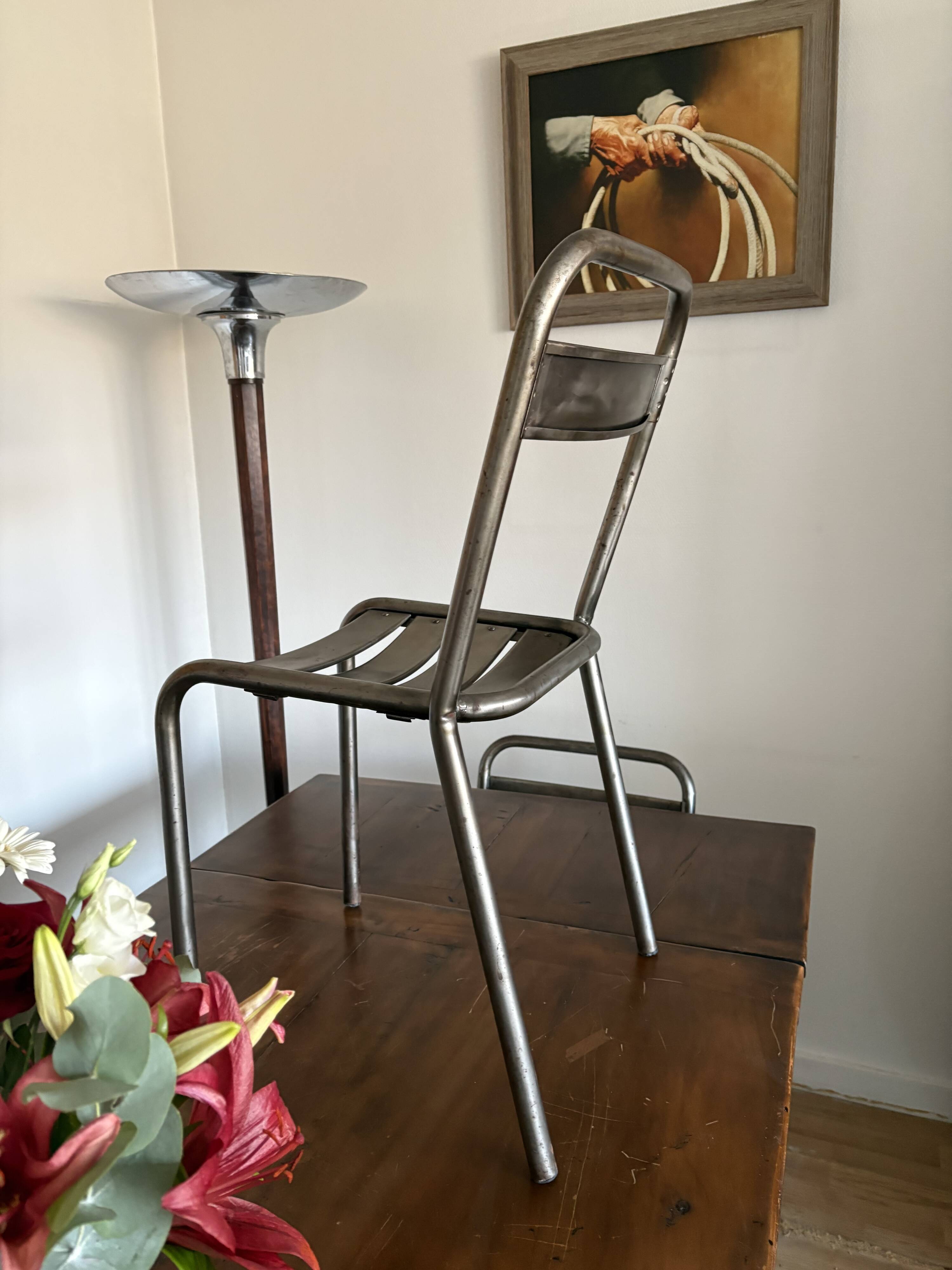 Solid cherry farmhouse table + 8 metal chairs - 2 extensions