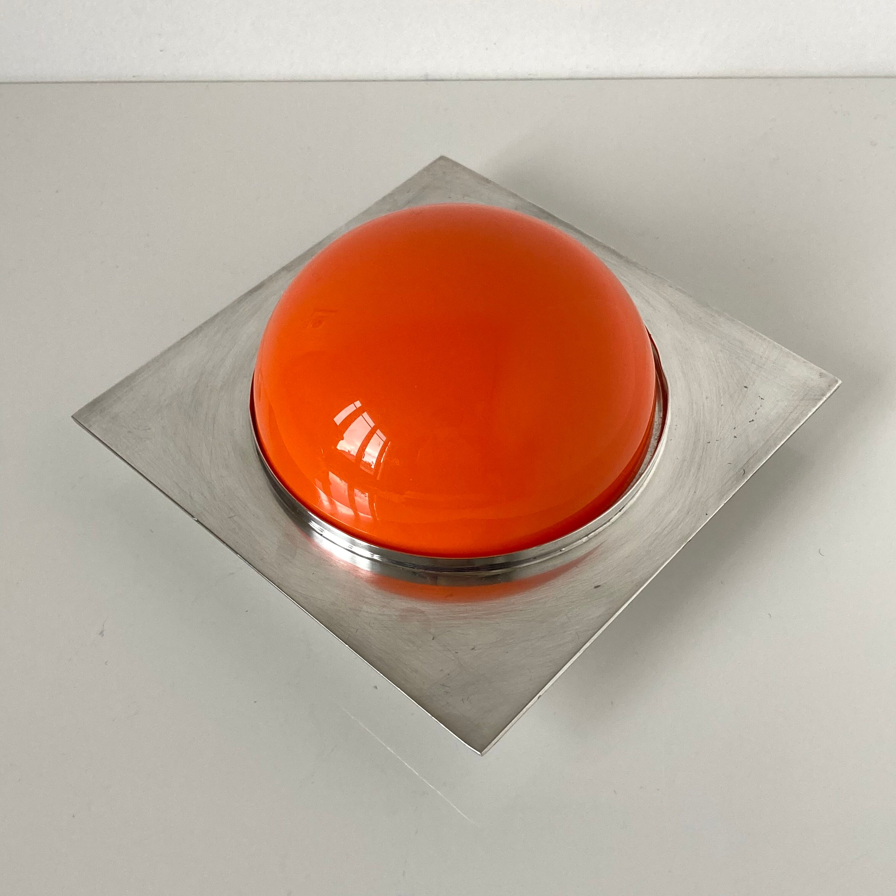 Box covered in silver metal and orange ABS by Lino Sabattini for Gallia by Christofle
