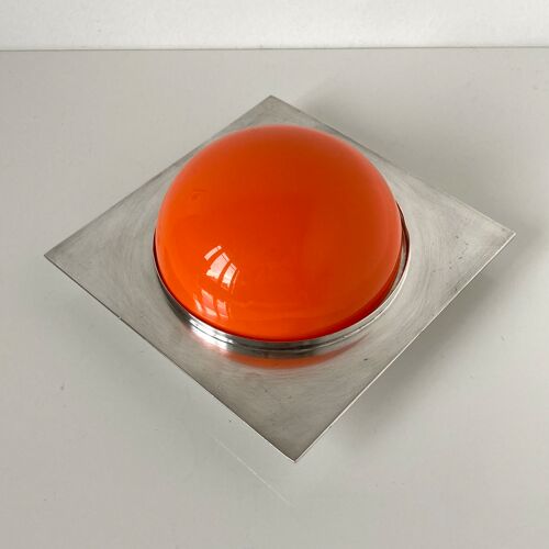 Boîte couverte en métal argenté et ABS orange par Lino Sabattini pour Gallia par Christofle