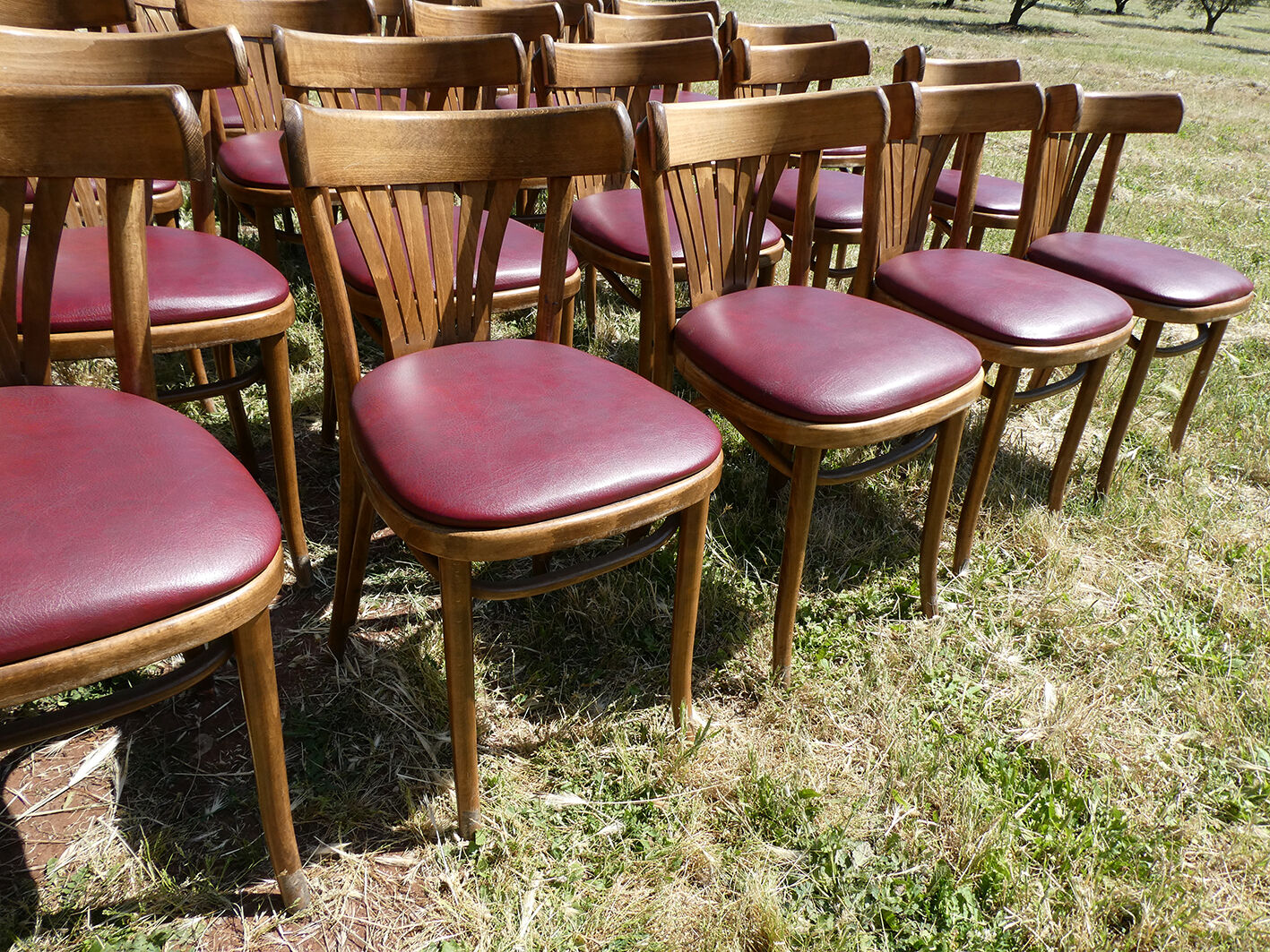 Set of 41 bistro chairs seated red skaï