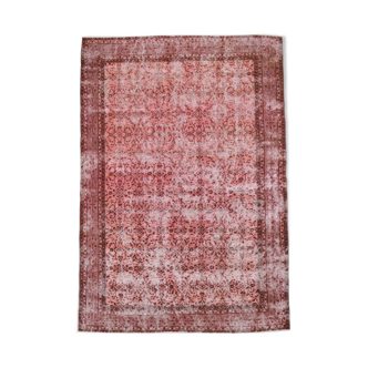 Distressed red & pink vintage rug 297x207 cm