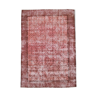 Tapis vintage rouge & rose affligé 297x207cm