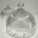 Two cheese bells molded pressed glass striated Art Deco style early twentieth century