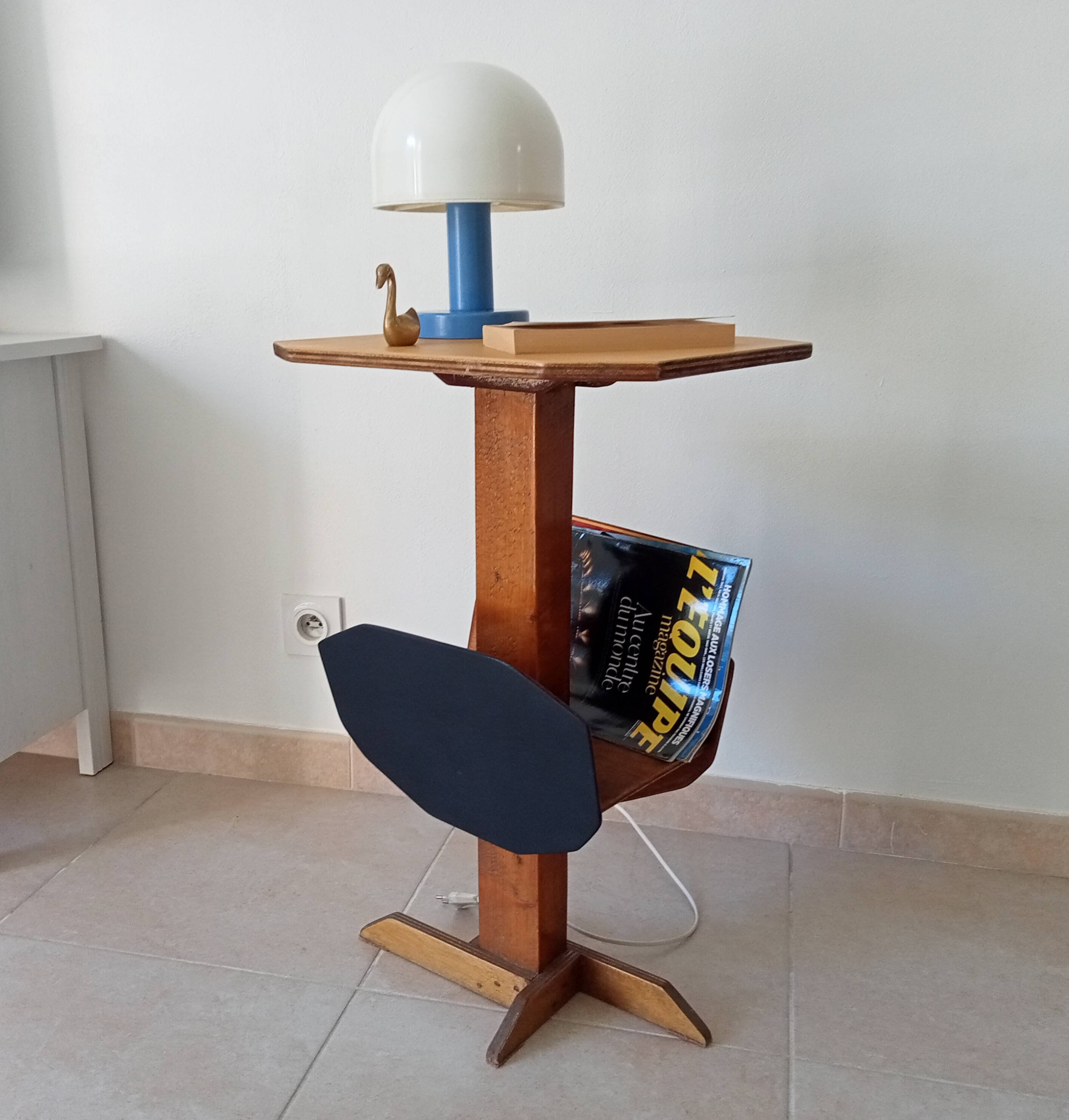 Vintage folk art magazine rack side table