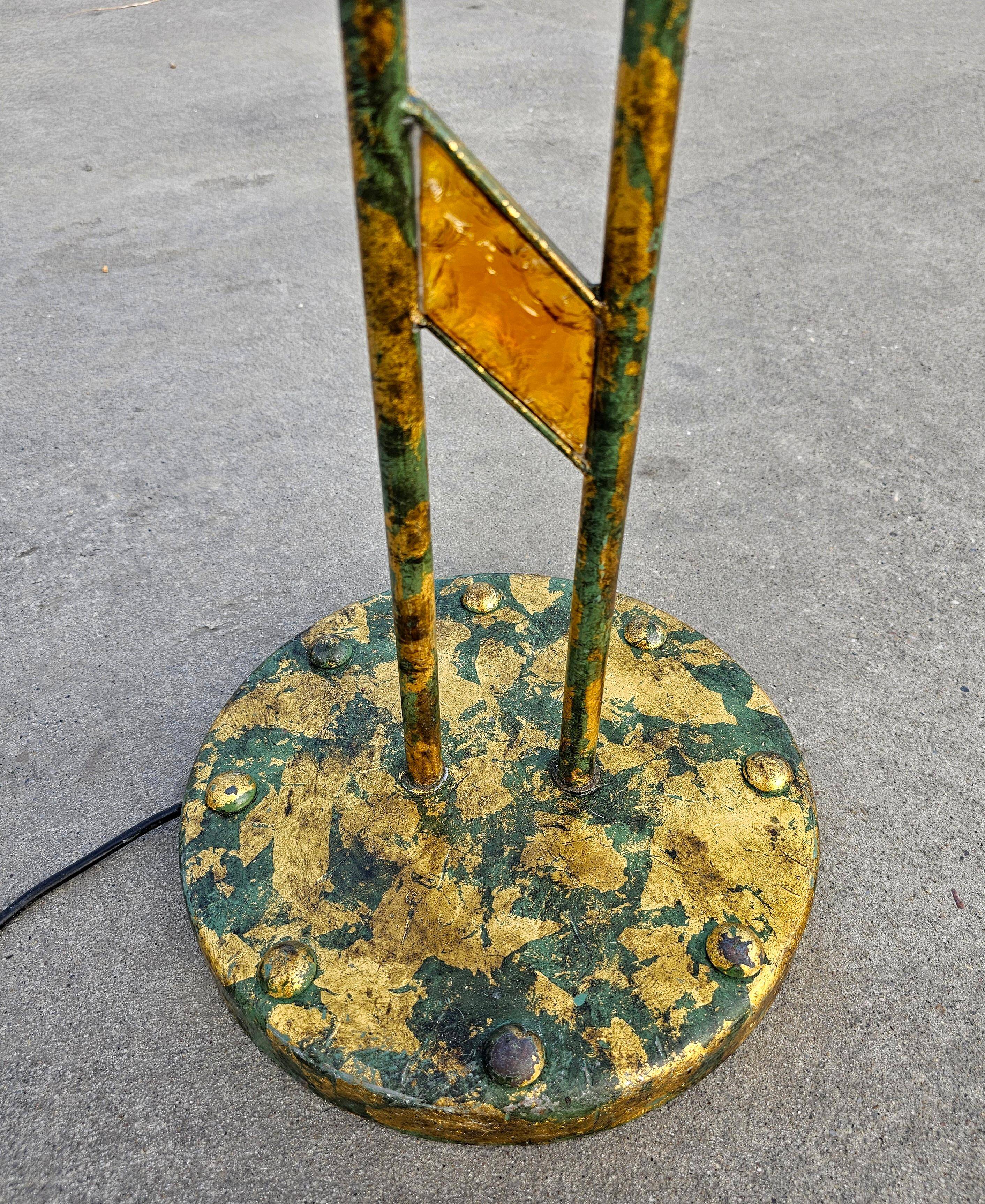 Brutalist Longobard floor lamp in hammered glass and gilded iron