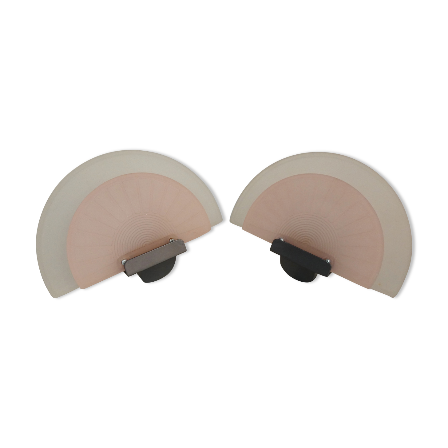 Pair appliques glass metal half-moon diva Enzio Didone arteluce circa 1980