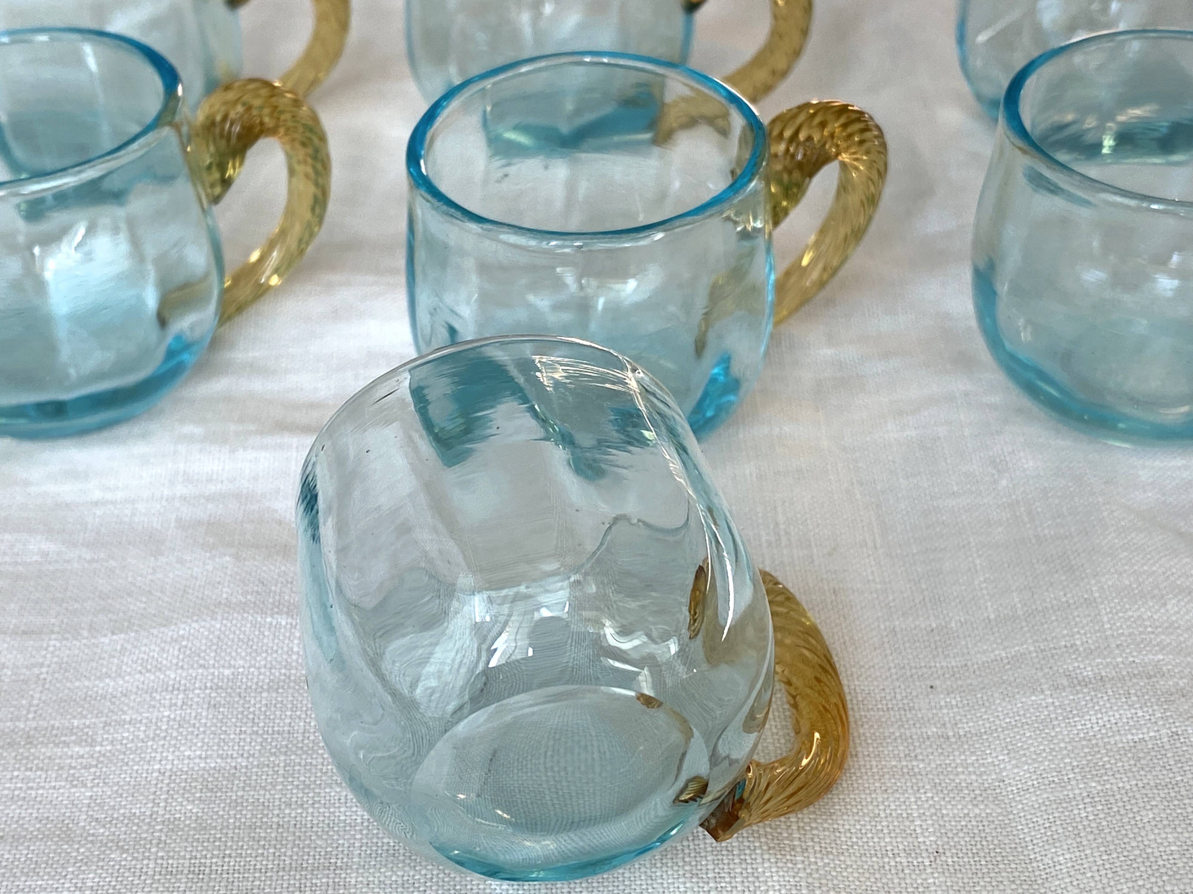 Antique Georges Sand blue and amber liqueur set - 12 glasses and tray