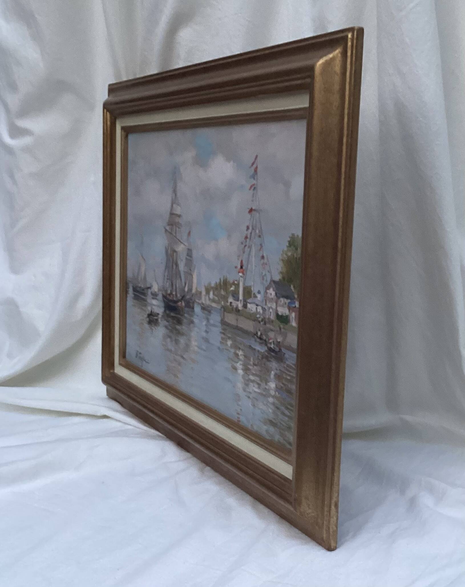 Signed framed painting Oil on canvas “Honfleur” dimensions: height -49cm- width -63 cm-