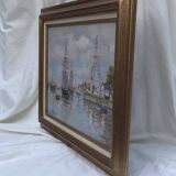 Signed framed painting Oil on canvas “Honfleur” dimensions: height -49cm- width -63 cm-