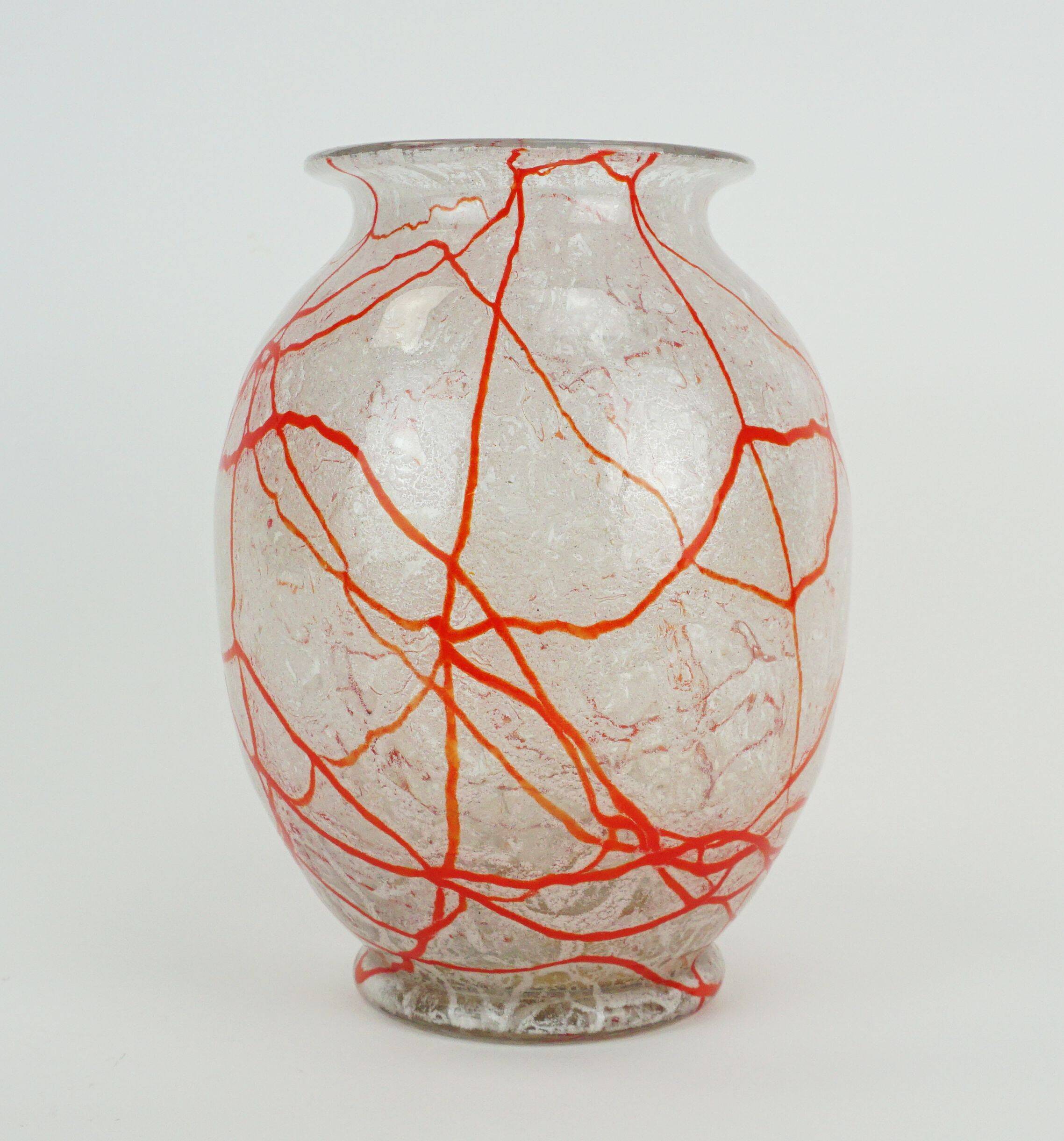 loetz klostermühle art deco glass VASE 1930s orange white and clear glass