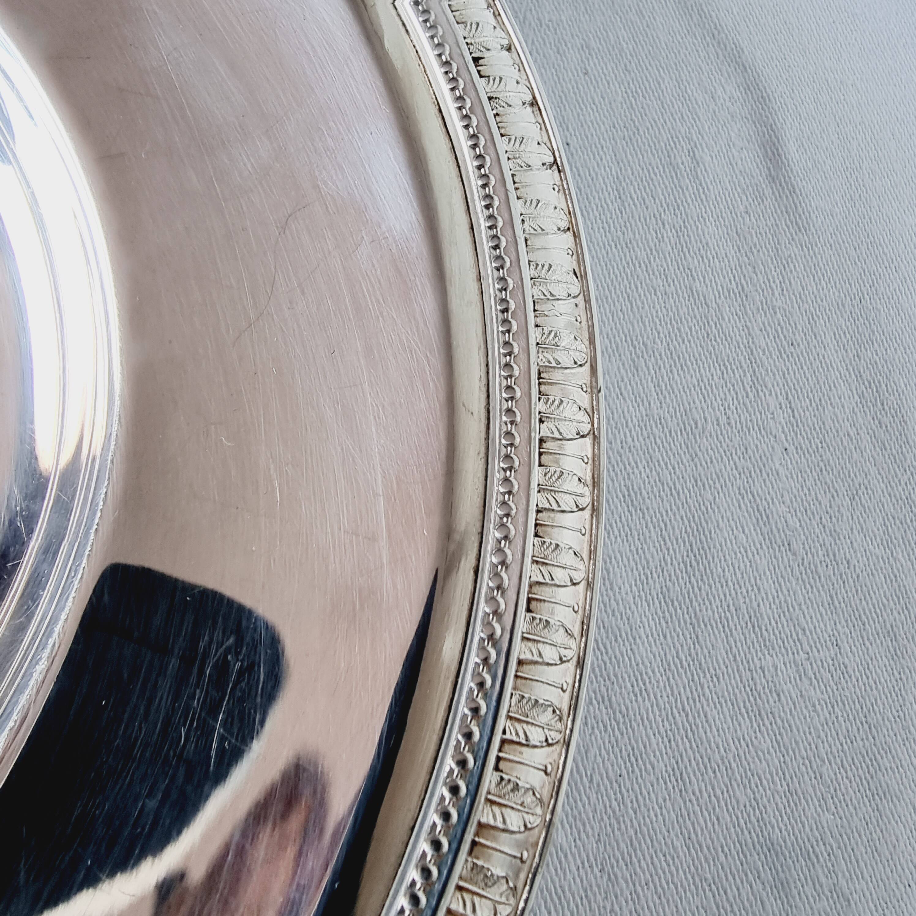 Oval silver metal tray Christofle Gallia Malmaison model
