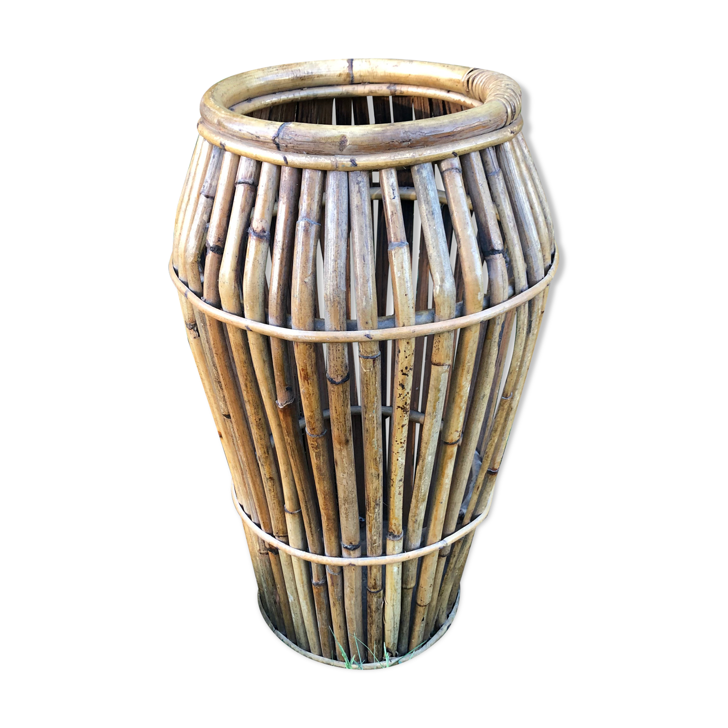 60s rattan bamboo umbrella holder
