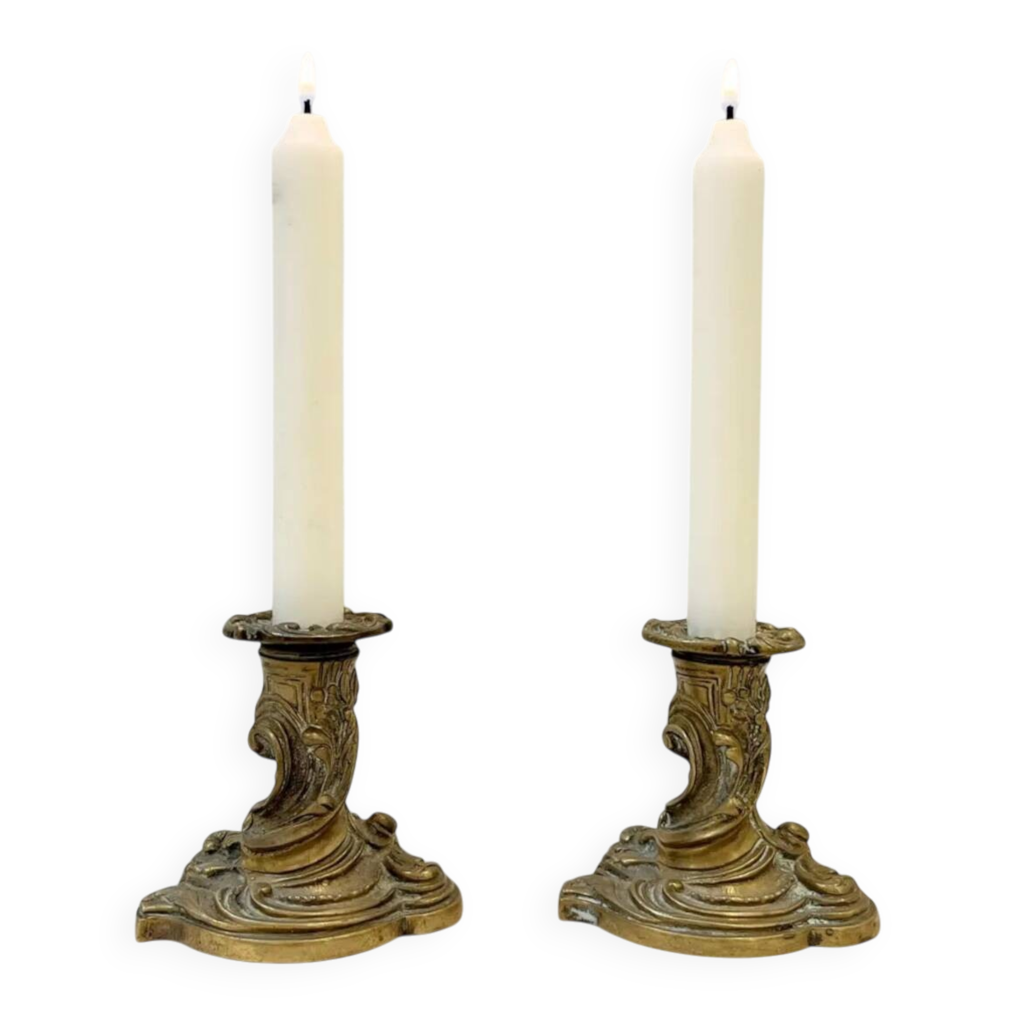 Pair of antique gilt bronze toilet candlesticks - 19th century - Louis X style