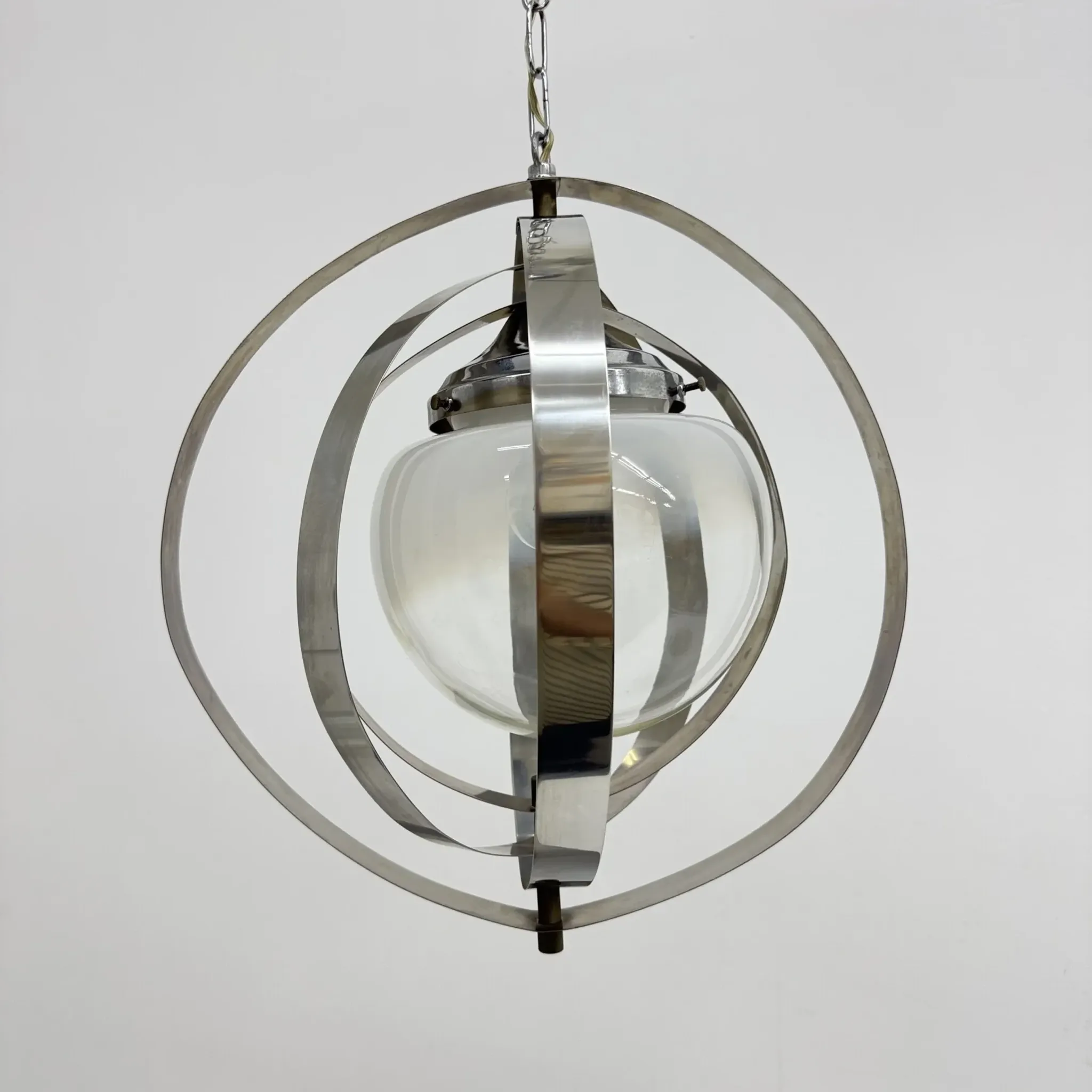 Mid-century glass sphere hanging pendant glass lamp design 1970’s space age Italy