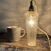 Set of two vintage electric chiseled glass walking lamps