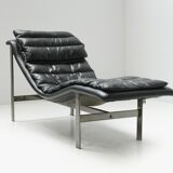 Vintage Lounge daybed in black leather by Mobel Italia - Italy