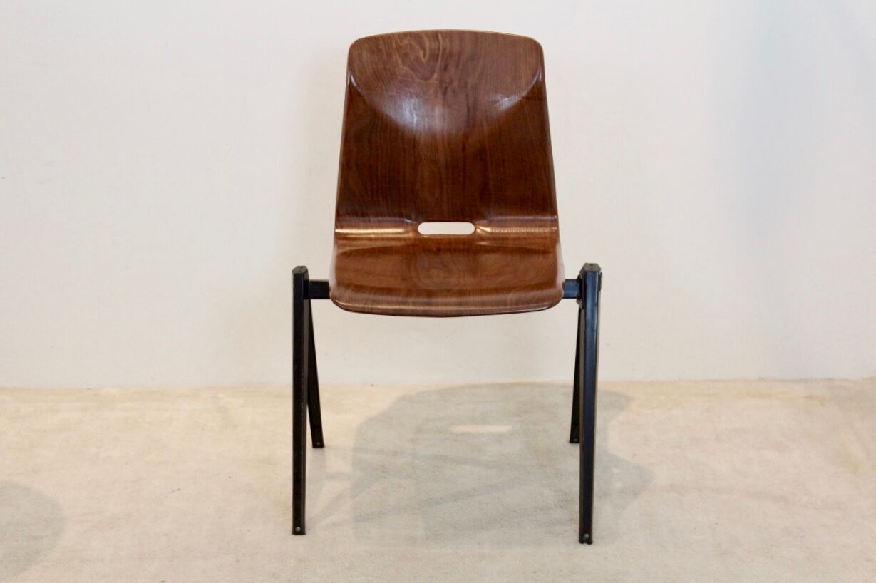4 Stackable Pagholz Galvanitas s22 industrial dinner chair in light brown, 1960s