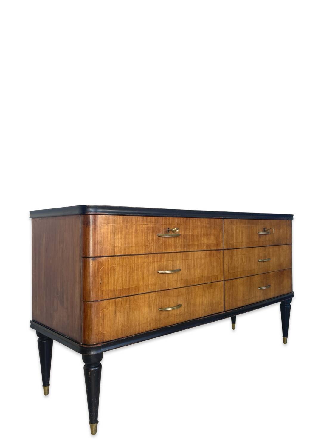 Commode en acajou plaqué avec plateau en verre vert, années 1950