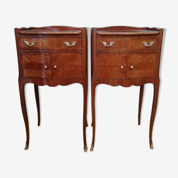 Pair of bedside tables in rosewood marquetry louis XV style