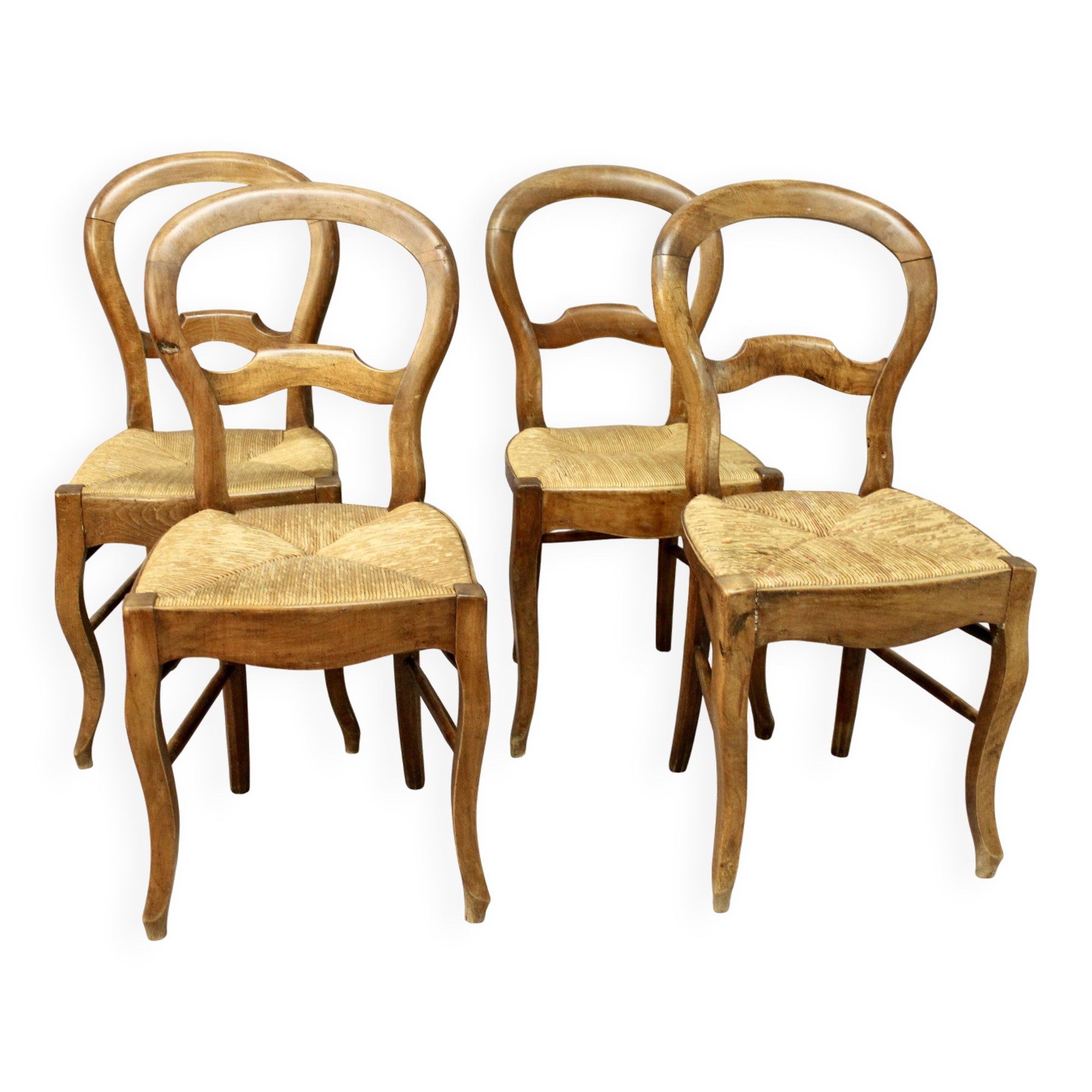 Set of 4 Louis Philippe straw chairs