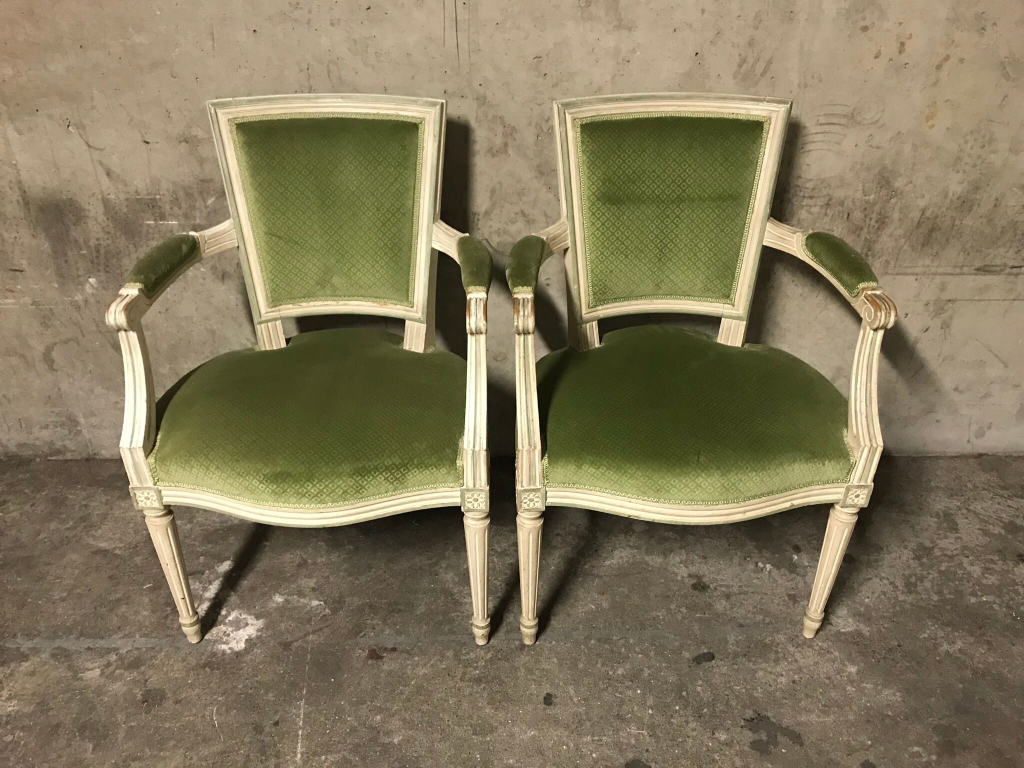 Pair of louis XVI green armchairs