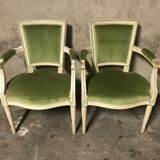 Pair of louis XVI green armchairs