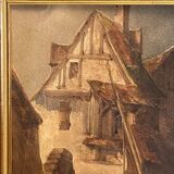 Framed 19th century watercolor representing a view of a fishing port