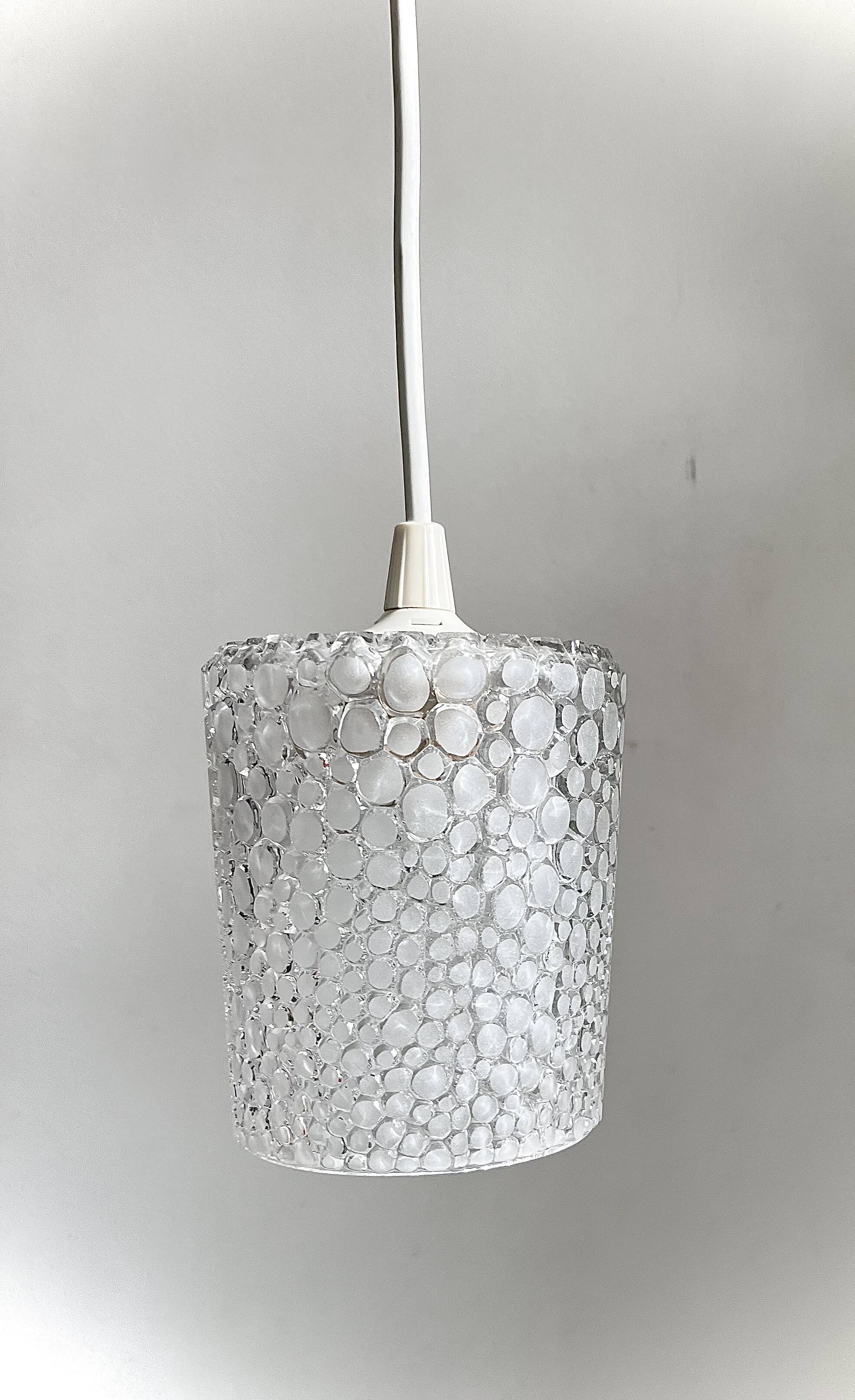 Small cylindrical glass bubble pendant light