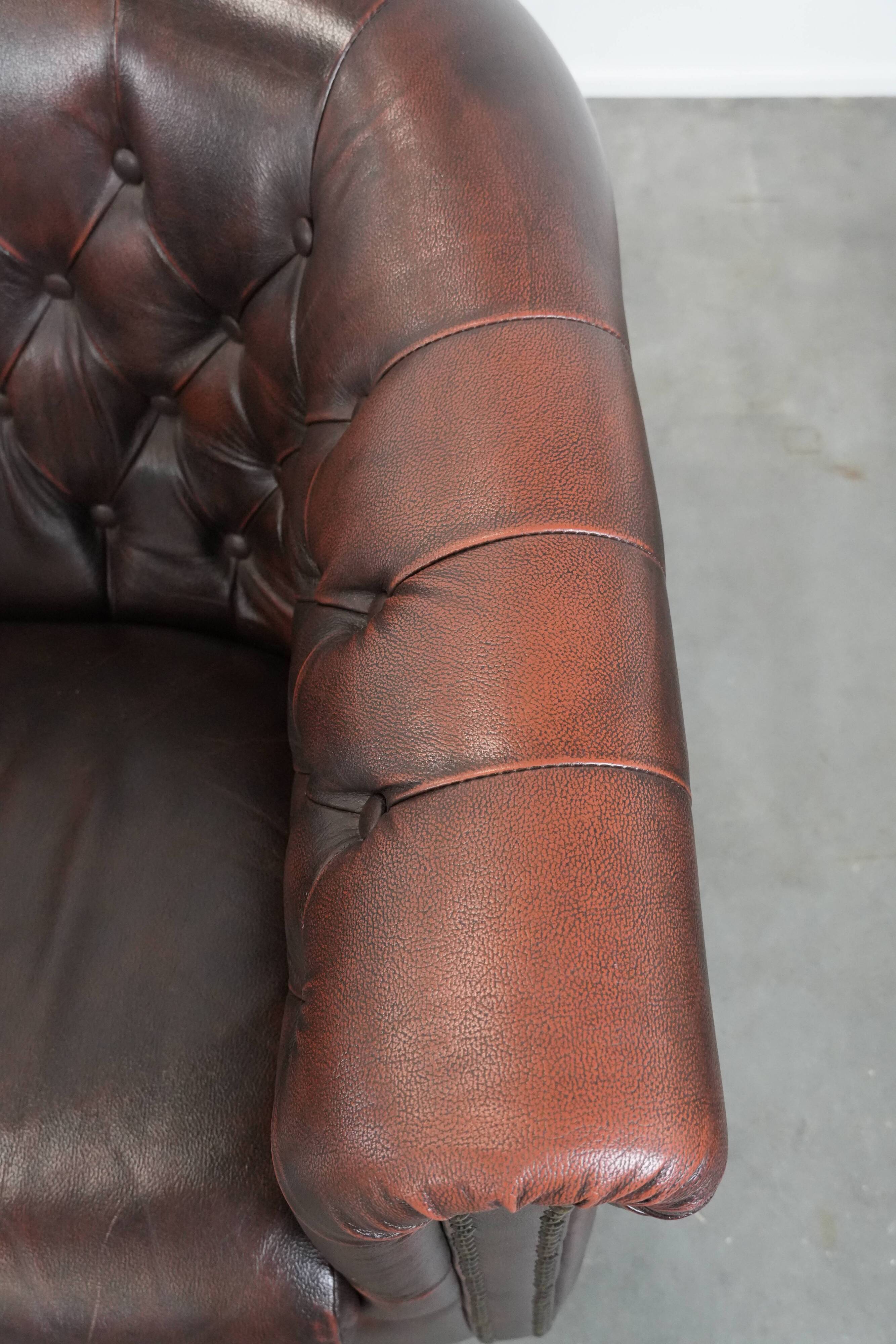 Set of three classic English-style Chesterfield cowhide  club armchairs