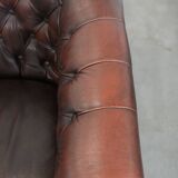 Set of three classic English-style Chesterfield cowhide  club armchairs