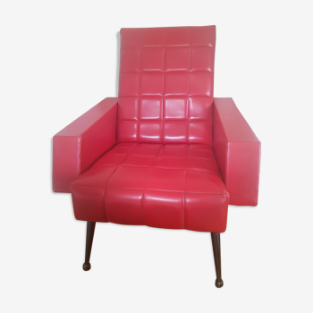 Fauteuil simili cuir rouge vintage