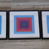 Trio Vintage Optical Art Tableaux - Victor Vasarely - Frames 40x40cm