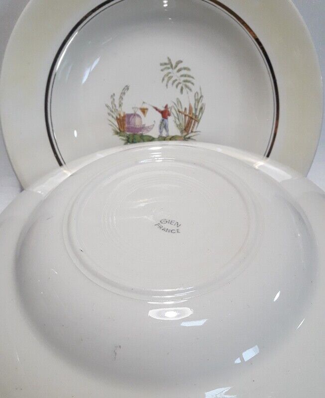 7 hollow plates Gien Japanese decoration France