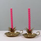 Elegant pineapple candlesticks in lacquered brass 1970-1980