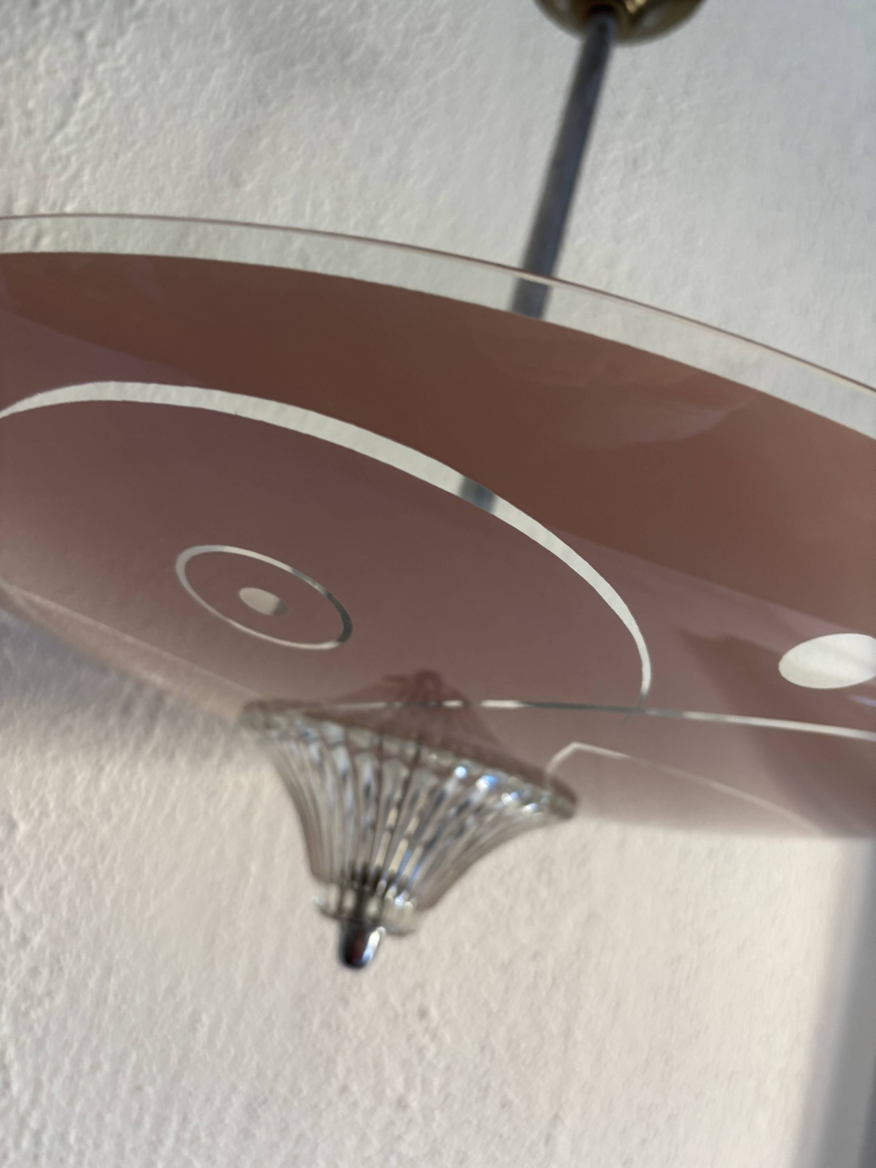Vintage 1950 pink glass dome ceiling light - 39 x 40 cm