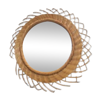 Vintage wicker flower mirror