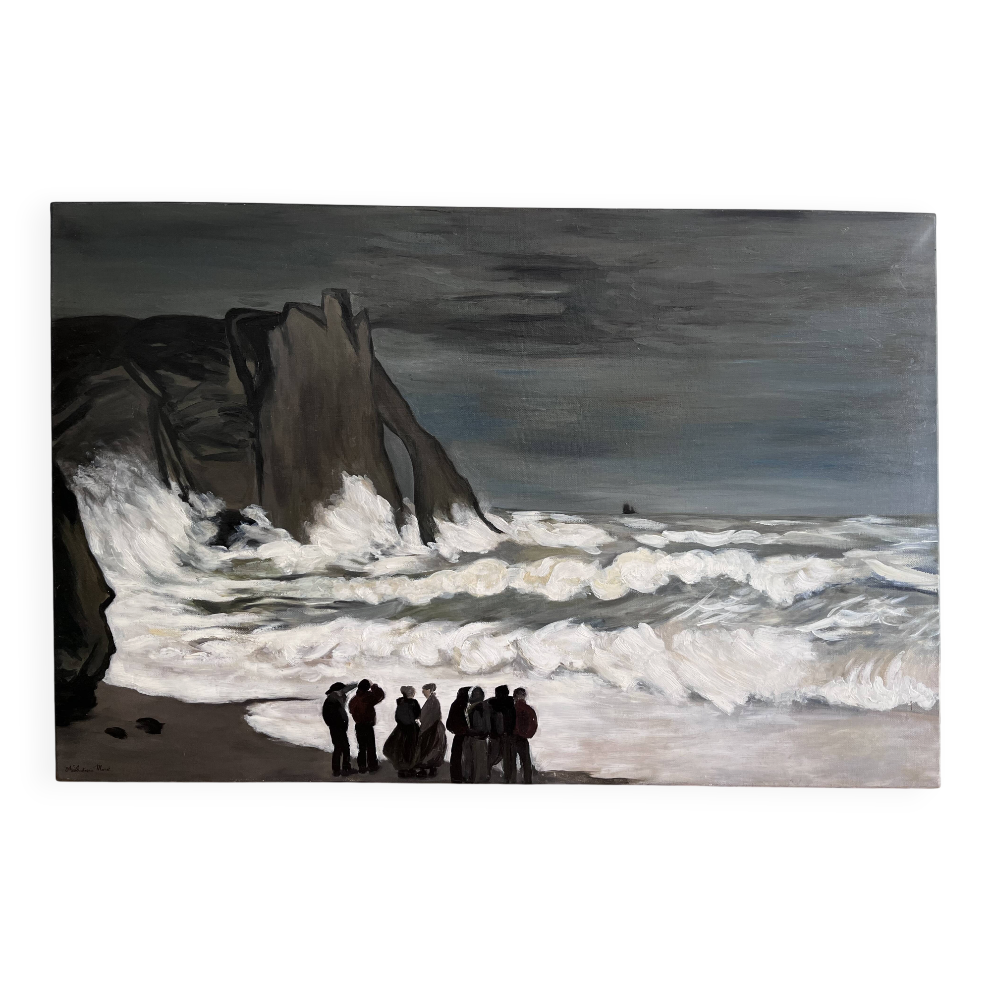 Huile sur toile inspirée des vues d’Etretat de Monet