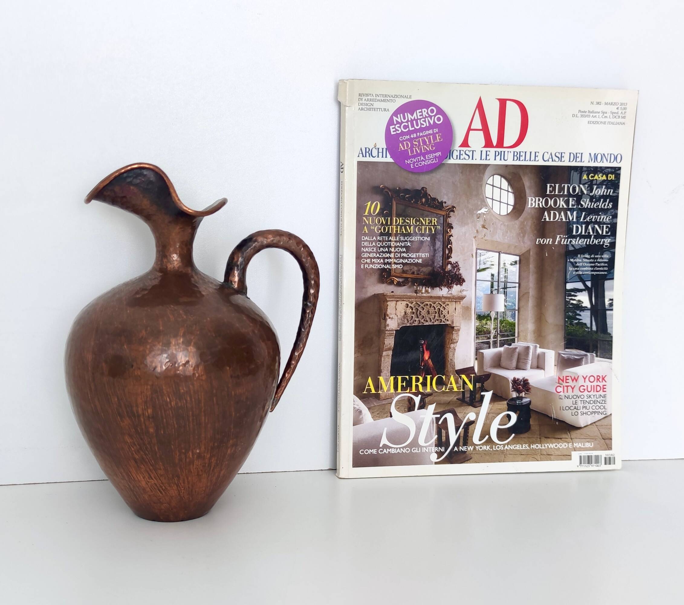 Small Vintage Embossed Copper Pitcher Vase by Egidio Casagrande, Italy