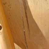 5 Scandinavian style chairs, wood and black faux leather.