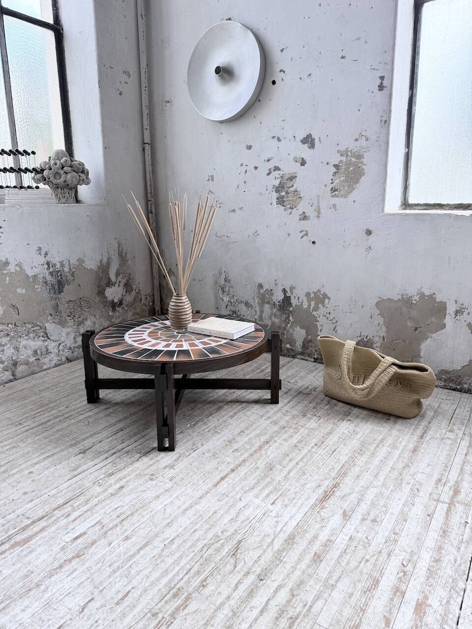 Round coffee table Roger Capron herbarium terracotta
