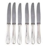 Christofle model Dax, 6 dessert, cheese, and side knives, silver metal.