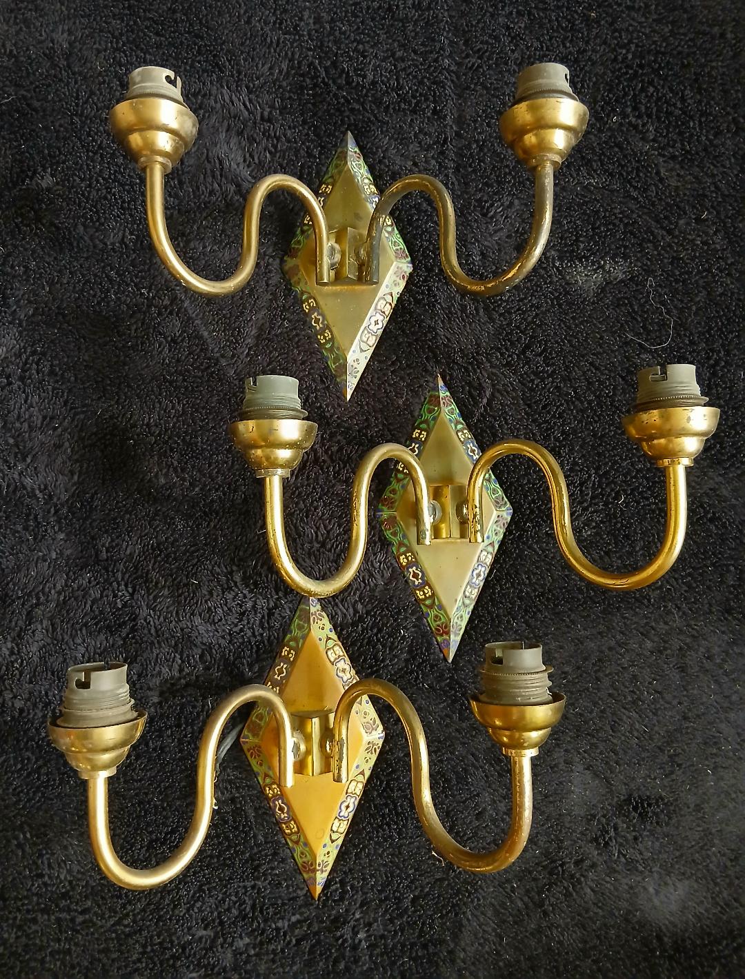 3 Art Deco cloisonné enamel wall lights
