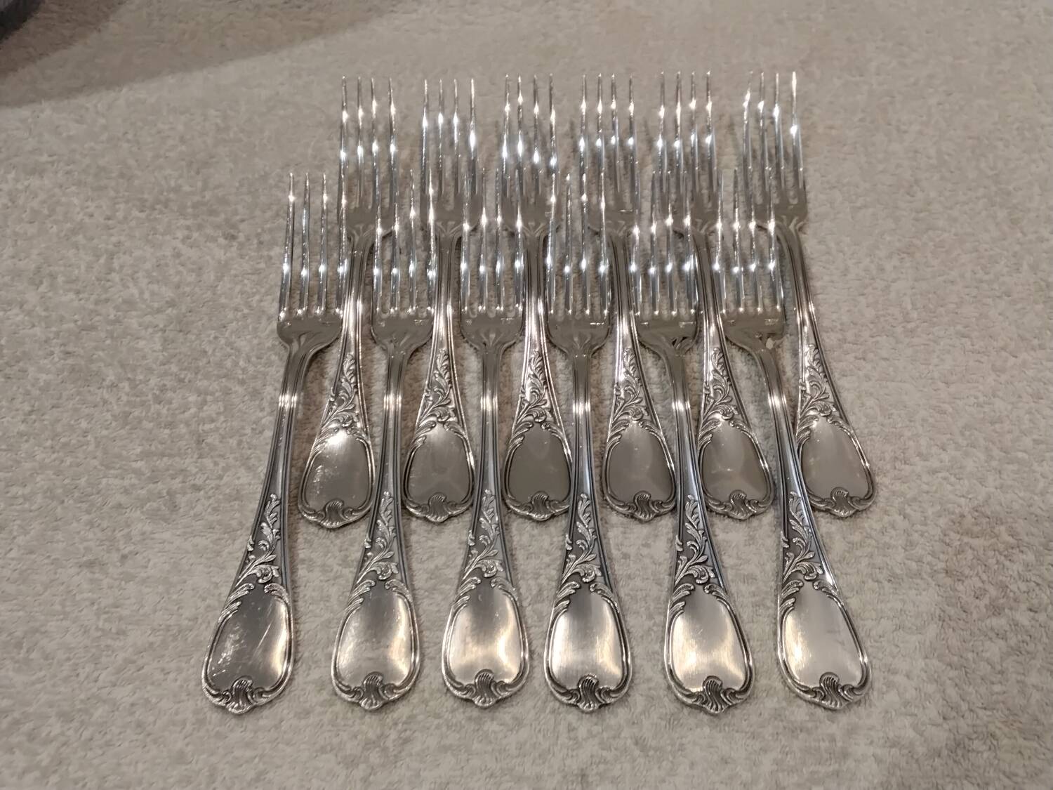 12 silver-plated metal table forks Ercuis Dubarry model
