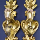Pair of walled carved wood wall lamps