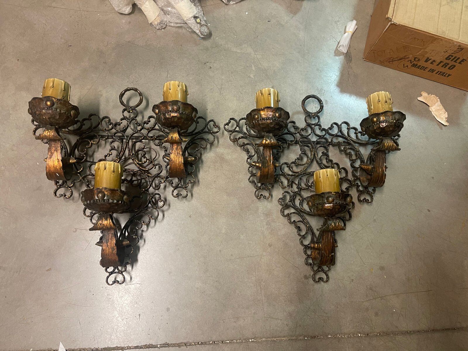 Pair of wrought iron sconces, 1980s