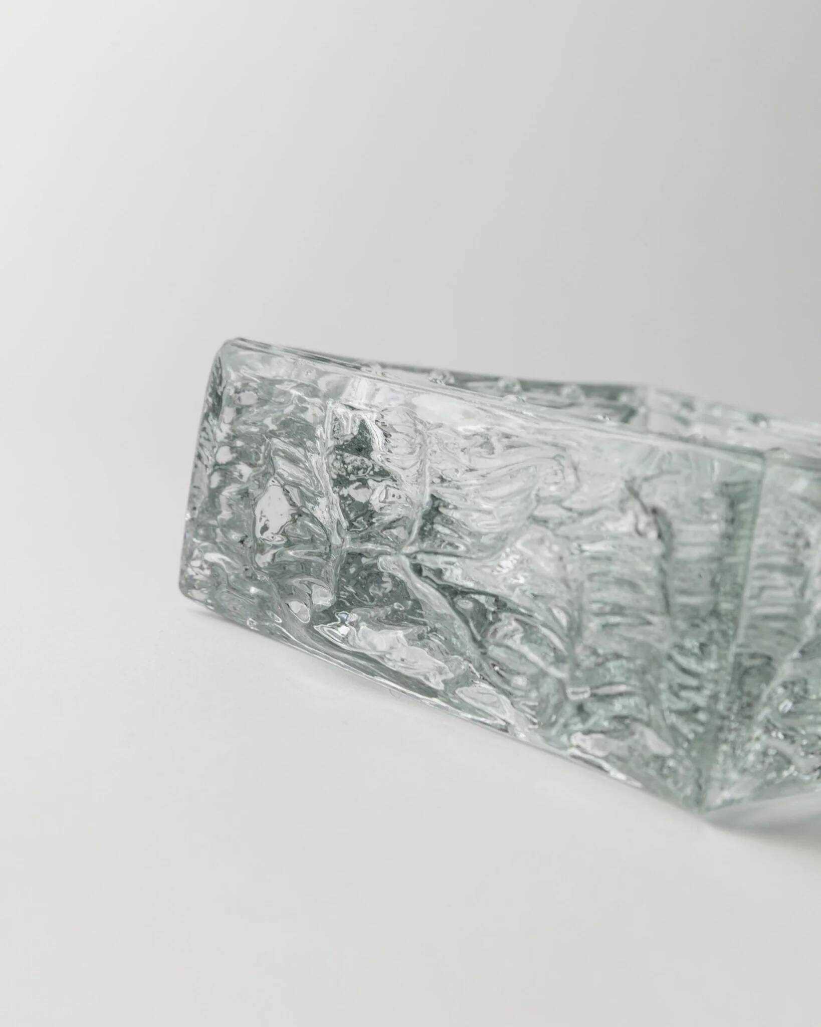 Large Vintage Murano Glass Ashtray - Transparent Glass with Ice Texture, Italian 1970s Design