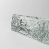Large Vintage Murano Glass Ashtray - Transparent Glass with Ice Texture, Italian 1970s Design