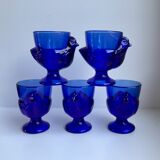 Set of 5 shells model hens in glass color royal blue 70s