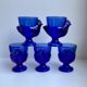 Set of 5 shells model hens in glass color royal blue 70s